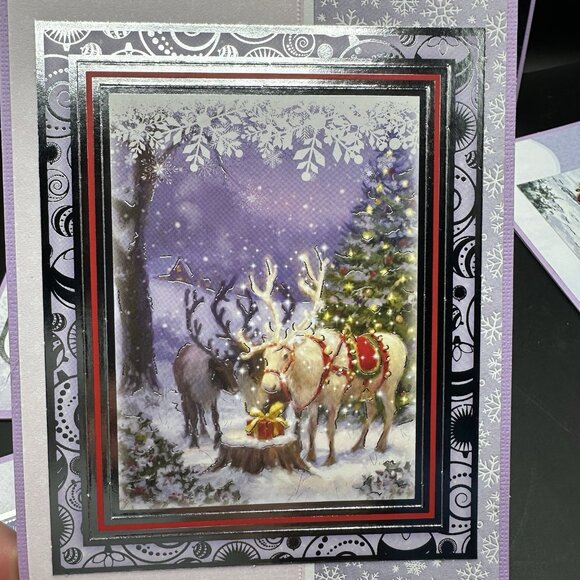 Handmade Christmas Cards with Envelopes Colorful Set of 6 Santa Birds Dog Purple - Picture 10 of 15